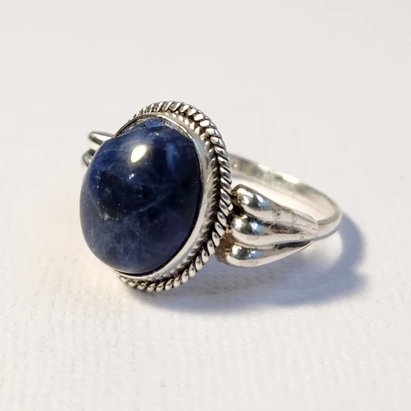 NIB Semi VTG 925 Lapiz Azuli Scroll Cocktail Ring Sz 7 - Picture 11 of 16